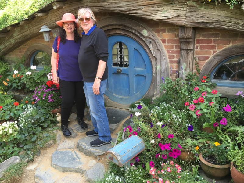 Frances Grote and her husband Rich pose as hobbits in New Zealand. Rich Grote is an illustrator and has created the covers for all of his wife’s books. The cover for “Frank Lloyd Wrong” was inspired by a trip to Oklahoma.
